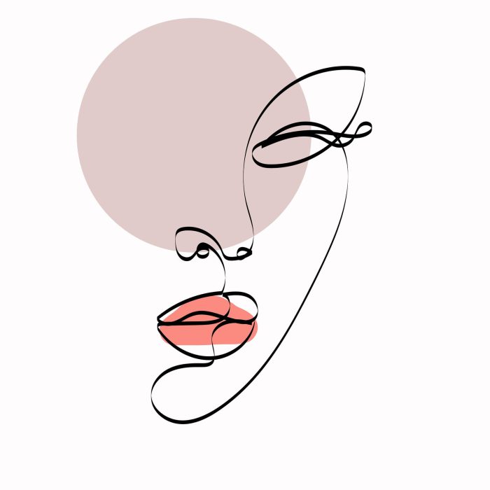 Tekening van een vrouwengezicht met een kleurvlak beige.