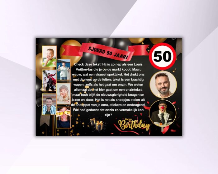 Spandoek 50jaar Feest Zwart Goud